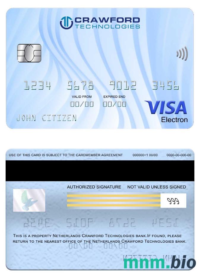 Netherlands (Holland) Crawford Technologies Bank visa electron karta przykład w formacie PSD